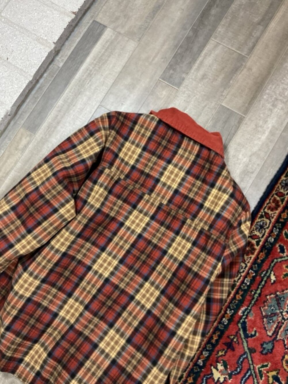 Vans Medium Shacket Flannel Full Zip Earthy Tone Corduroy Collar Rust Color - Picture 10 of 11